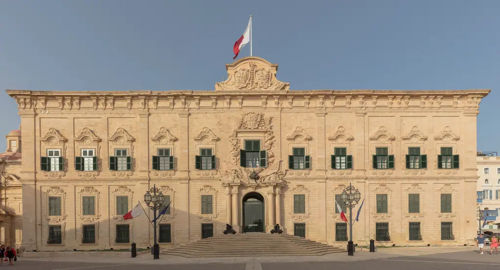 The baroque façade of the Auberge de Castille, Valletta
