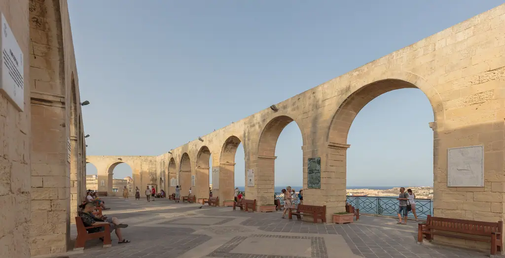 The limestone arches of the Upper Barrakka Gardens, Valletta