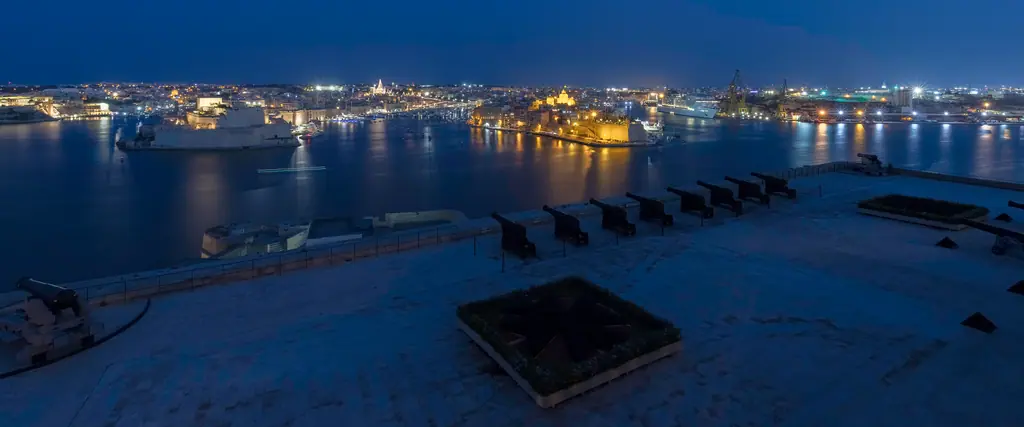 The Grand Harbour at night, seen from Valletta